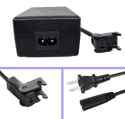 29V 2A Recliner Power Supply Transformer For Lift Chairs AC DC Switching Adapter No Fuss Plug And Play Universal Version Fits All Recliners Includes 4 Foot US Cord Safe Reliable Replacement For Smooth Chair Operation black adapter with two-pin connector and US plug