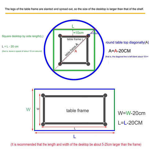 Diagram showing measurements for Heavy Duty Steel Table Base Built For Rugged Industrial Vibes and heavy loads with adjustable feet.