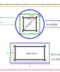Diagram illustrating size recommendations for Totally Badass Heavy Duty Metal Dining Table Legs Industrial Rectangle Frame 180 X 80 X 72.5 Cm.