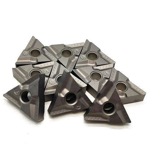 Get Your Hands On These 10 Pcs Indexable Carbide Lathe Inserts TNMG160408R And TNMG160408L With CT3000 Hard Alloy For Killer Steel Turning And Milling Performance That Will Blow Your Mind Today, showing ten L-shaped carbide inserts.