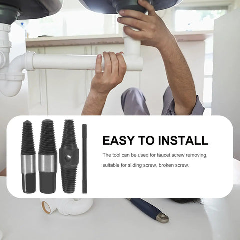 Heavy Duty Carbon Steel Broken Screw Extractor Kit That Slays Jammed Bolts For Faucets And Pipes, Simple To Operate Tool For Quick Pipe Fix Without Drilling. Under-sink pipe repair tool with steel extractors