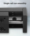 Close-up of Precision Mini Linear Rail Slide Actuator With A Solid 28Mm Stepper Motor And Sweet 100Mm Travel showing smooth single rail assembly.