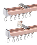 Built Tough Aluminum Sliding Barn Door Track System Adjusts From 2.3 To 19.6 Ft Quick Wall Or Ceiling Mount Room Divider Rig With Smooth As Silk Glide Rollers Rose close-up of track with hooks.