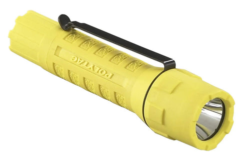 Yellow PolyTac 600 Lumen Tactical LED Flashlight With Helmet Mount Kit, 11500 Candela Peak Beam, Non Rechargeable Batteries Included.