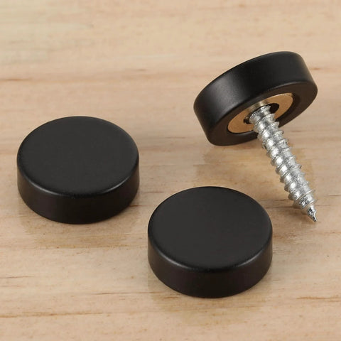Solid Brass Screw Cover Caps Black Finish 0.6 Inch Diameter 15.3 Mm 20 Pack With Screws And Washers for mirrors shown on wood
