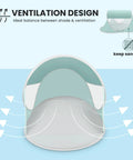 Go To Easy Pop Up Beach Shelter For 1 To 2 People With UPF Fifty Plus UV Protection Set Up In Seconds Self Pitching Roomy 78 By 47 By 35 Inches For The Crew Perfect Sun Shade For Family Beach Trips And Outdoor Hangouts shown with ventilation design feature, mint green color, focusing on airflow and sand protection