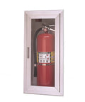 Heavy Hitter Recessed Fire Extinguisher Cabinet Featuring Full Clear Acrylic Door and Sturdy Aluminum Housing sized for five pound canisters.