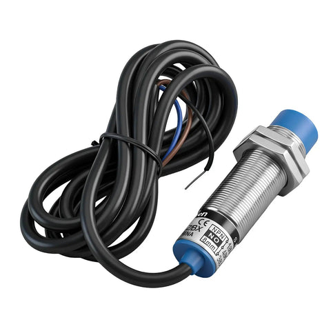 Inductive Proximity Sensor Switch No Fuss 8mm Detection Distance Non Shield Type Three Wire NPN Normally Open 10 To 30 VDC 200 mA Output M18 Mount LJ18A3 8 Z BX Blue Body, blue threaded metal sensor with cable