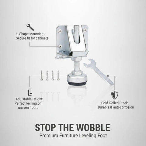 Adjustable Furniture Leg With Threaded Stem Leveling Foot for Wardrobes and Cabinets on Uneven Floors, with wrench and screws