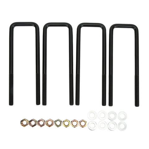 Heavy Duty Square U Bolts Kit For Rear Axle Leaf Springs 10 Inch Steel U Bolts With Nuts And Gaskets Replacement Suspension Repair For 1500 Trucks Built Tough For Quick Bolt On Install And Long Lasting Performance. 4 black steel U-bolts with nuts and gaskets