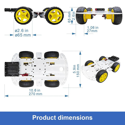 DIY Robot Smart Car Metal Chassis Kit With 4WD TT Motors And Speed Encoder dimensions and scale views