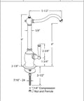 Technical diagram of Victorian Style 9 Inch Cold Water Dispenser Faucet With One Lever Handle, Polished Nickel Finish.