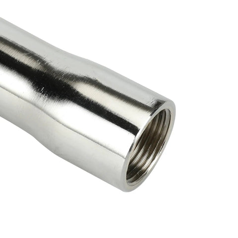 Close-up of a silver Exhaust Header Pipe Replacement for Predator 420 301cc 8hp GX240 270 390 with threaded end visible.