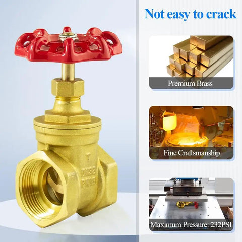 2-Inch NPT Brass Gate Valve with Handwheel, highlighting premium brass and fine craftsmanship, for HVAC and industrial plumbing systems.