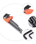 Premium 9Pc Long Arm Ball End Hex Key Wrench Set With Ergonomic Grip For Heavy Duty Auto Repair, Mechanical Projects And DIY Fixes That Get The Job Done Right, black steel hex keys in orange holder