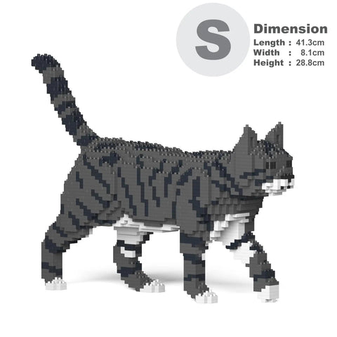 Tabby Cat Plastic Building Blocks Set DIY Brick Sculpture With Real Scale And Shape Sturdy Without Glue Dark Gray Color For Age 14 And Up Crafty Cat Lovers And Hobbyists, size S, 41.3cm x 8.1cm x 28.8cm