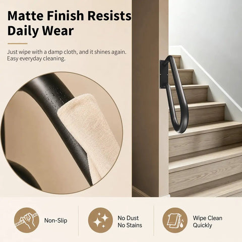 Rock Solid Heavy Duty Wall Mount Handrail For Outdoor Steps U Shaped Safety Railing featured with a soft cloth for easy cleaning.