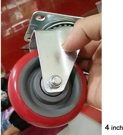 Heavy Duty Swivel Caster Wheels Four Pack Polyurethane Trolley Casters With Double Ball Bearings And Two Brake Plates close-up of 4 inch caster wheel