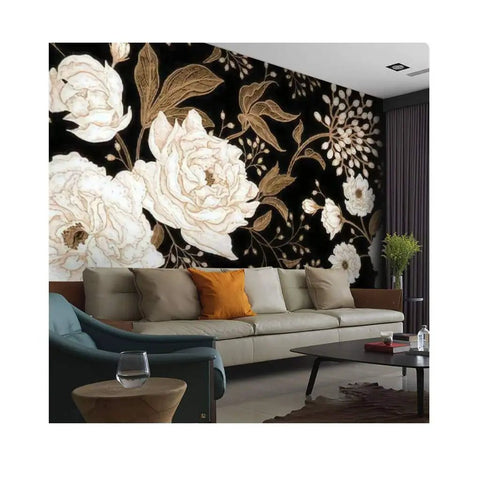 Peonies And Roses Floral Wallpaper Roll Peel And Stick Removable Seamless Gold White Wall Mural For Home Decor Makeover Ready Vintage Style Easy Peel And Stick Panels For Accent Walls