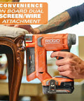 18V Cordless Crown Stapler With Three Eighth Inch Heavy Duty Fasteners And Two Point Oh Amp Hour Battery Charger Kit featuring dual screen attachment.