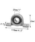 25mm Bore Pillow Block Ball Bearing Insert Set, KP005 2 Pack, Built Tough Zinc Alloy Mount, dimensions and details shown
