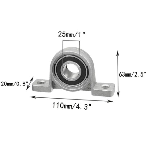25mm Bore Pillow Block Ball Bearing Insert Set, KP005 2 Pack, Built Tough Zinc Alloy Mount, dimensions and details shown