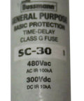 30 Amp Class G Time Delay Fuse For 480V Systems, cylindrical SC-30, shown upright with 1.62 x 0.41 inch size, general purpose