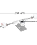 Diagram showing locations of axle nuts and kingpin nuts on skateboard trucks, part of Axle Nuts And Kingpin Nuts For Skateboard And Longboard Trucks Replacement Hardware Pack Of 6 Keeps Your Ride Tight And Ready Against Wear High Quality Metal Hardware For Daily Shredding.