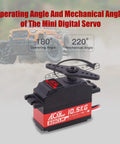 Beefed Up 10.5Kg Digital Coreless RC Servo Motor With Aluminum Shell And Titanium Gear For One To Twelve Scale On Road Cars Planes And Helicopters High Speed High Torque B26CLM V2 Programmable Upgrade displayed with operating angles