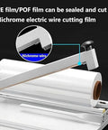 Shrink Wrapping Sealer Machine With 1800W Heat Gun For Home Shop Business Use Adjustable Temperature Settings showing nichrome wire and PE film.