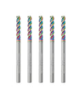 Extra Long Three Sixteenth Inch Carbide Square End Mill Set For Aluminum Copper Alloy And Plastic Three Inch Overall Length Five Piece DLC Coated 3 Flute CNC Router Bits Shank Three Sixteenth Inch Pro Grade.