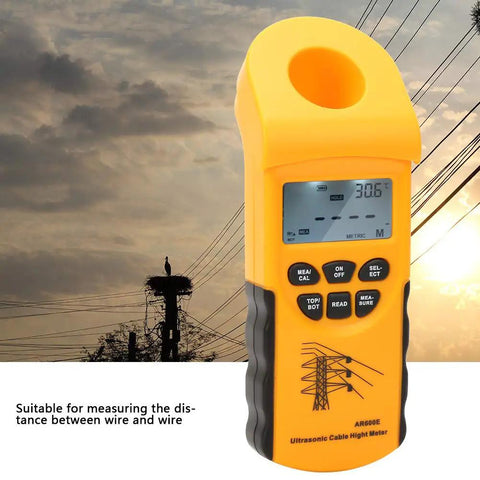 Smart Sensor AR600E Ultrasonic Cable Height Meter with LCD display measuring height across up to six cables against power lines