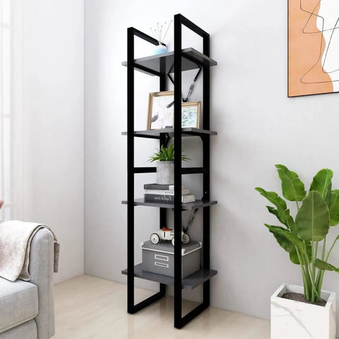 Four Tier Gray Bookcase Made From Engineered Wood Built To Last Heavy Duty Shelving Unit With Four Large Shelves Industrial Style