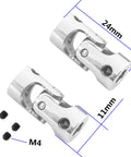 5 Pack Universal Rotatable Steering Shaft U Joint Coupler for RC Cars Robots Crawlers and Boats 6mm to 6mm Metal Motor Connector With 360 Degree Universal Joint Durable Direct Axis Motor Use, 24mm, 11mm, M4 screws