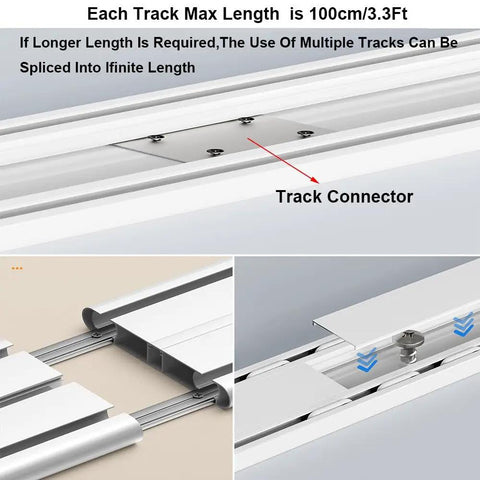 Heavy Duty Aluminum Sliding Barn Door Track System Built For Smooth Ceiling Mount Setups Featuring Silent Bypass Rollers detail of track connector