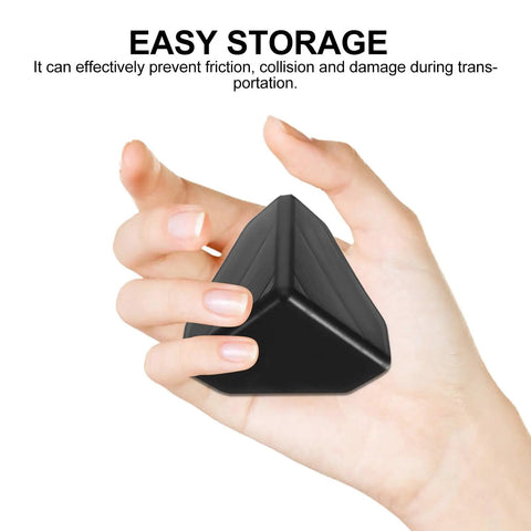 Hand holding Scratch Proof Corner Guards No Fuss Pack of 100 Easy Install Plastic Edge Protectors for Furniture and Carts.