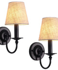 Black Wall Sconces Set Of Two With Linen Fabric Lampshades, Industrial Modern Candle Wall Lights