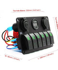12 Volt Green LED 6 Gang Rocker Switch Panel With USB Charger And Cigarette Lighter Socket Voltmeter Waterproof Marine Boat RV UTV ATV