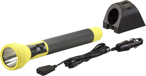 450 Lumen Full Size Rechargeable LED Flashlight With 12V DC Smart Charger, Rugged Water Resistant IPX4, in yellow and black case