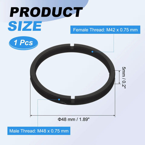 Telescope Adapter Ring M48 To M42 Female To Male Thread 0.75 mm Pitch Aluminum Alloy Step Up Ring, Black, 5mm Thick.