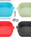 Set of 4 Silicone Air Fryer Liners 7.6 Inch Square Reusable Liners in blue, green, red, grey for 3 to 6 Qt