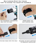 Self-locking rivet nut head installation for Cordless Rivet Nut Gun With Rechargeable 5.0Ah Battery Powers Through Metric Nutserts M4 To M10 Using Auto And Manual Settings Plus Memory Function For A No Sweat Heavy Duty Install Anywhere.