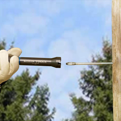 5-In-1 Impact Socket Kit Heavy-Duty With 3/4 Inch 1 Inch And 1-1/8 Inch Square Sockets in use on a utility pole outdoors.