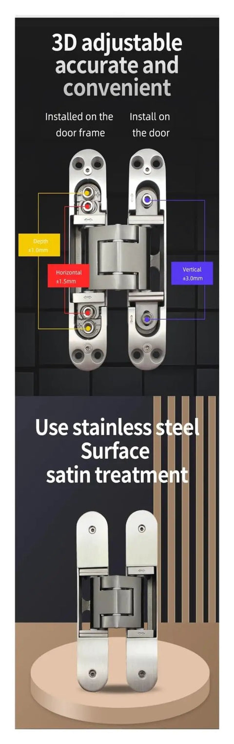 Heavy Duty Invisible Hinge For Wooden Doors, 100kg Load, Rust Resistant 304 Stainless Steel, 3D Adjustable Concealed Hinge, TE 540 Style