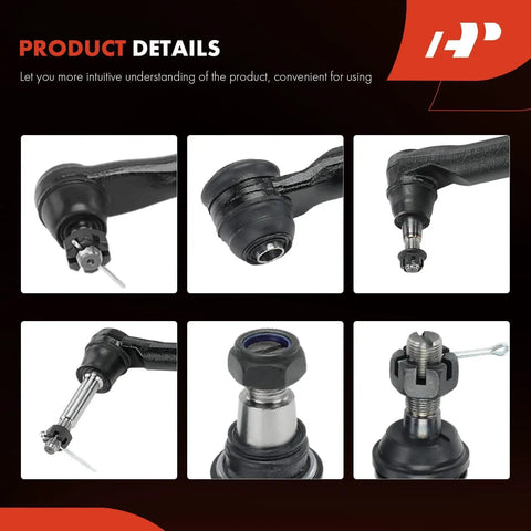 Beefed Up 9 Piece Front Suspension Kit With Upper And Lower Ball Joints And Drag Link For Ford F 250 Super Duty And F 350 Super Duty 2005 To 2010 4WD Only Includes Front Left And Right Components, black steel joints