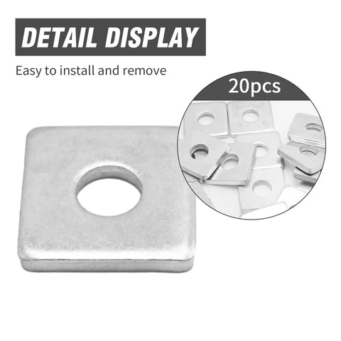 Close-up of 20 Piece Carbon Steel Square Shims For One And Five Eighth Inch Strut Channel And One Half Inch Bolted Joints