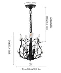 Vintage Style K9 Clear Crystal Chandelier Set Of 3 Pendant Lights For Living Room, Bedroom, Restaurant And Porch In Black Finish, Dimmable With E12 Bulbs, Adjustable 39 Inch Chain, Elegant Ceiling Fixture showing adjustable dimensions.