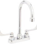 Monterrey Center Set Gooseneck Kitchen Faucet With Swivel Spout And Lever Handles 0.5 GPM Flow Ceramic Disc Valves Vandal Resistant