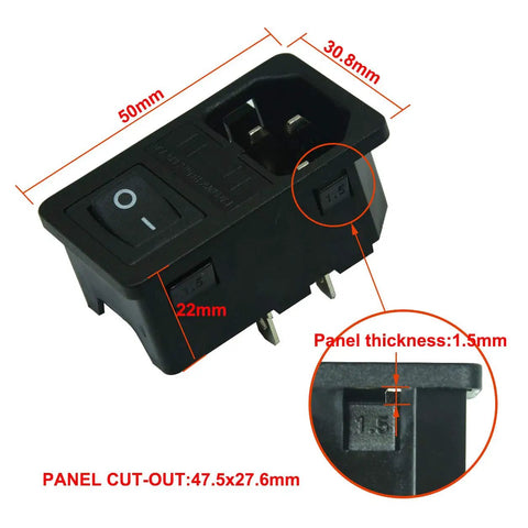 2 Pack Heavy Duty Large Current Inlet Male Power Socket 15A 250V With 7 Pin Black Housing, UL1015 14AWG Cable, copper terminals