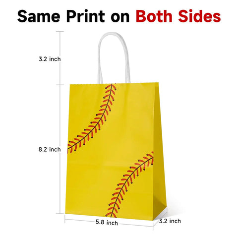 Softball Themed Paper Goodie Bags With Handles 12 Pack For Party Favors Treat Bags Game Day Decor Two Sided Softball Print